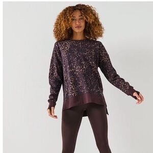 Sweaty Betty After Class Longline Leopard Print Brown Sweater